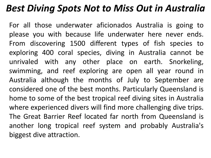 best diving spots not to miss out in australia