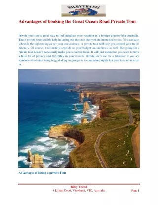 Advantages of booking the Great Ocean Road Private Tour