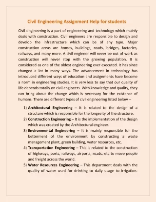 Civil Engineering Assignment Help for students