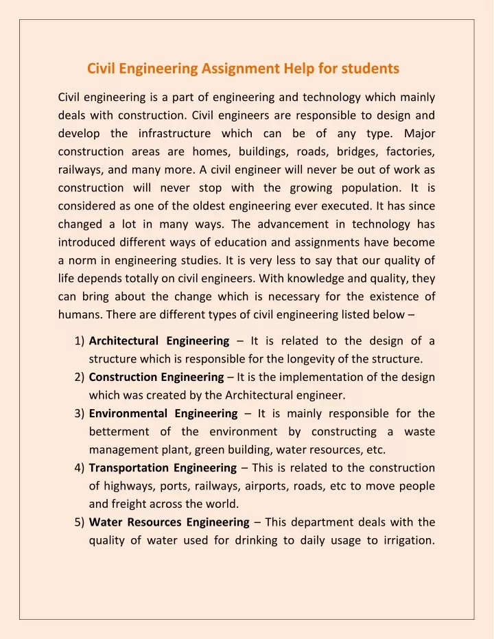 civil engineering assignment help for students