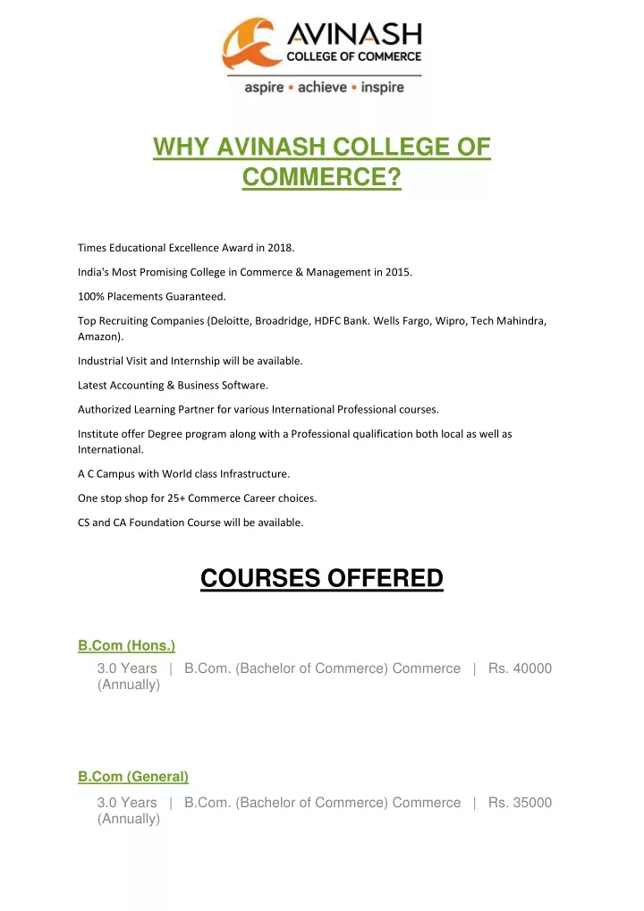 why avinash college of commerce