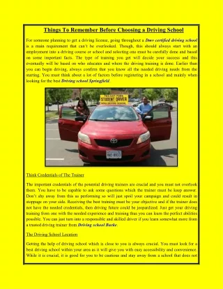 things to remember before choosing a driving