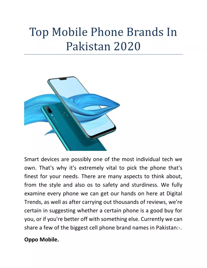 top mobile phone brands in pakistan 2020