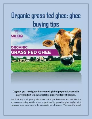 Organic Grass Fed Ghee