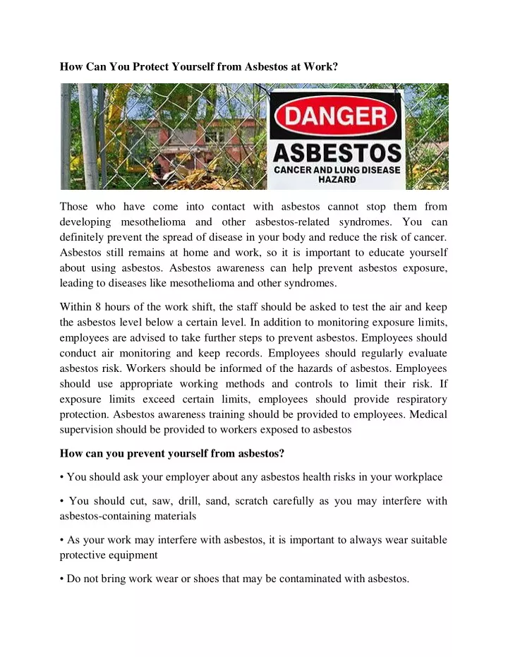 how can you protect yourself from asbestos at work