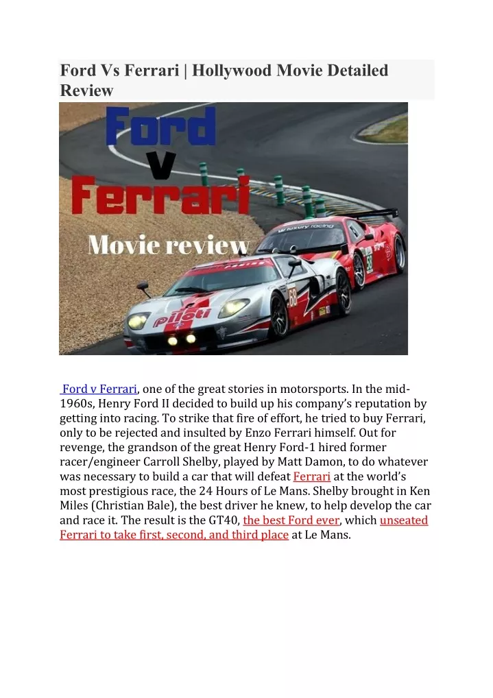 ford vs ferrari hollywood movie detailed review