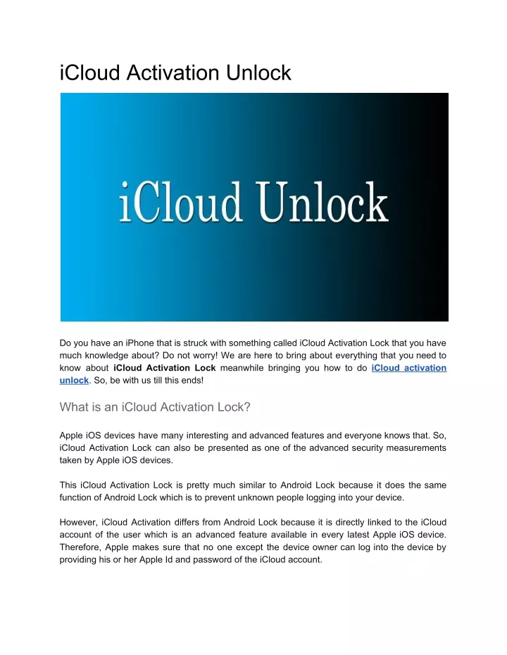 icloud activation unlock