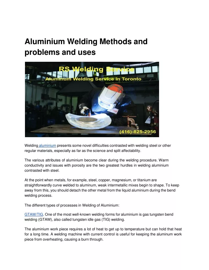 aluminium welding methods and problems and uses