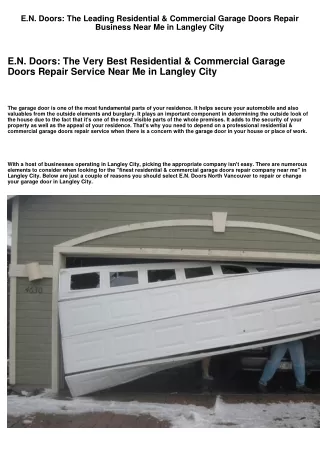 E.N. Doors: The Most Effective Residential & Commercial Garage Doors Repair Service Near Me in Langley City