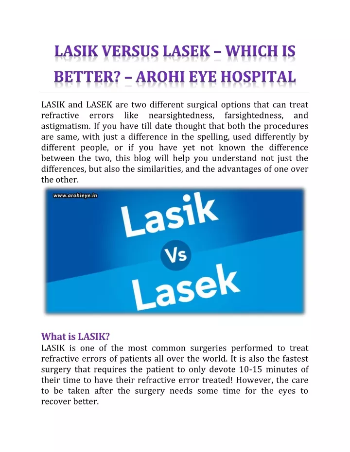 lasik and lasek are two different surgical