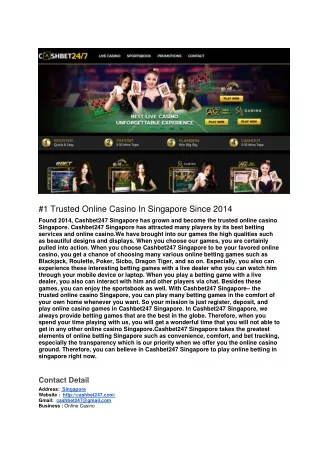 Cashbet247 Singapore Trusted Online Gambling In Singapore Since 2014