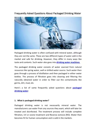 Frequently Asked Questions About Packaged Drinking Water