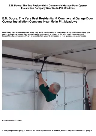 E.N. Doors: The Top Residential & Commercial Garage Door Opener Installation Service Near Me in Pitt Meadows