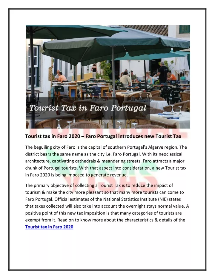 tourist tax in faro 2020 faro portugal introduces