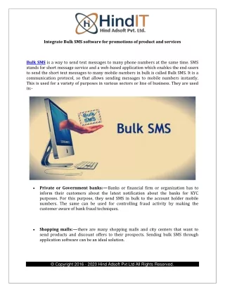 Integrate Bulk SMS software for promotions of product and services