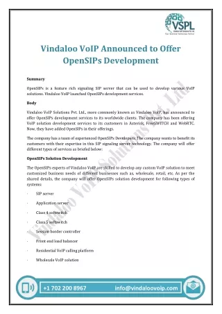 vindaloo voip announced to offer opensips