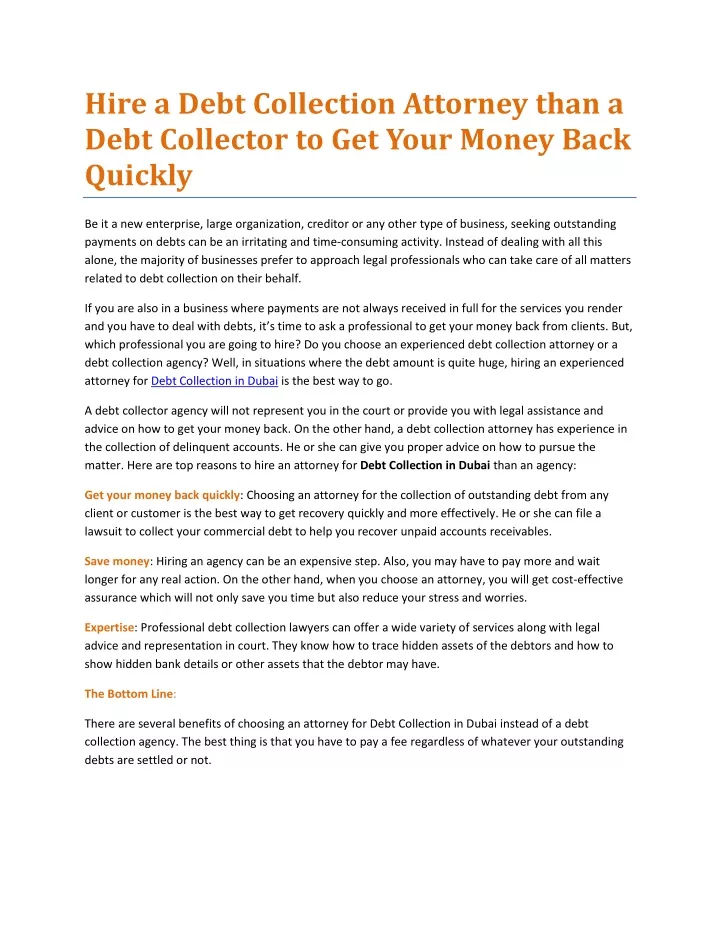 hire a debt collection attorney than a debt