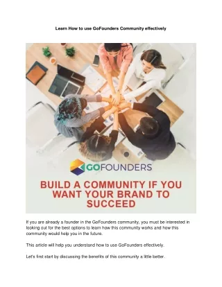 learn how to use gofounders community effectively