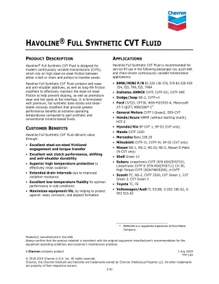 Havoline® Full Synthetic CVT Fluid