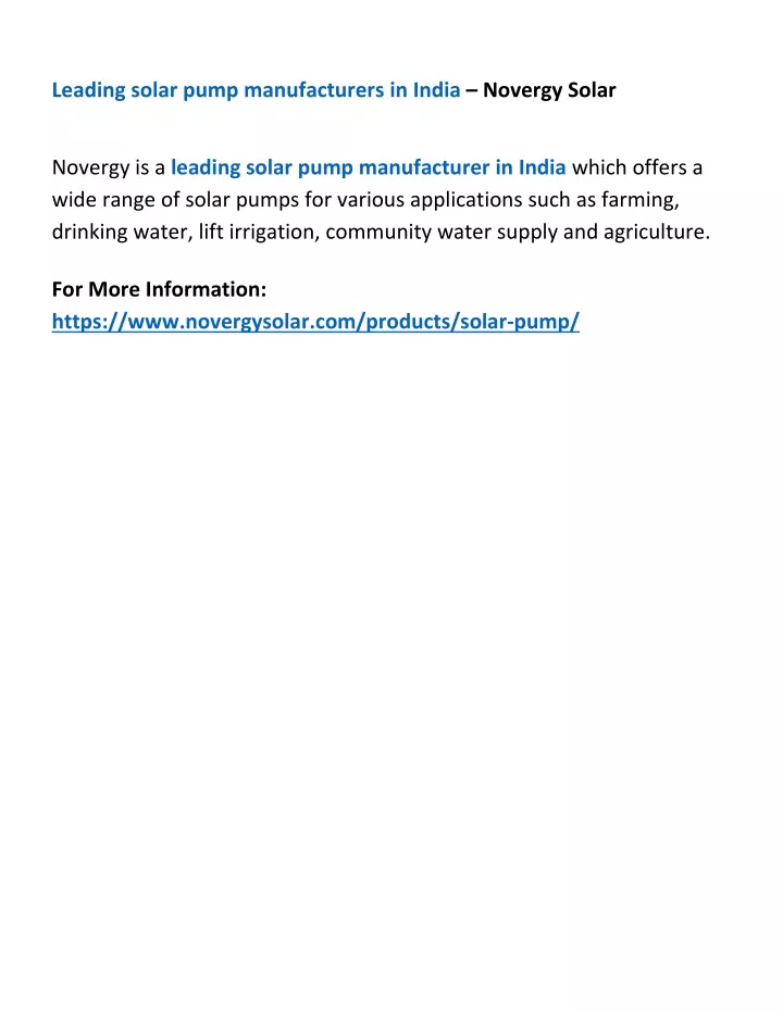 leading solar pump manufacturers in india novergy