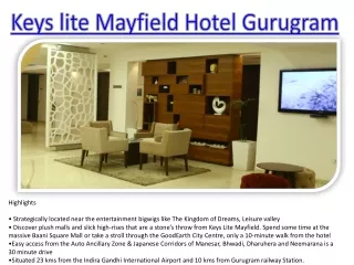 Book Hotels at Keys Lite Mayfield in Gurgaon/Gurugram: Best Hotels in Gurgaon - Keys Hotels