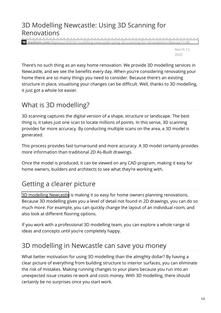 3d modelling newcastle using 3d scanning