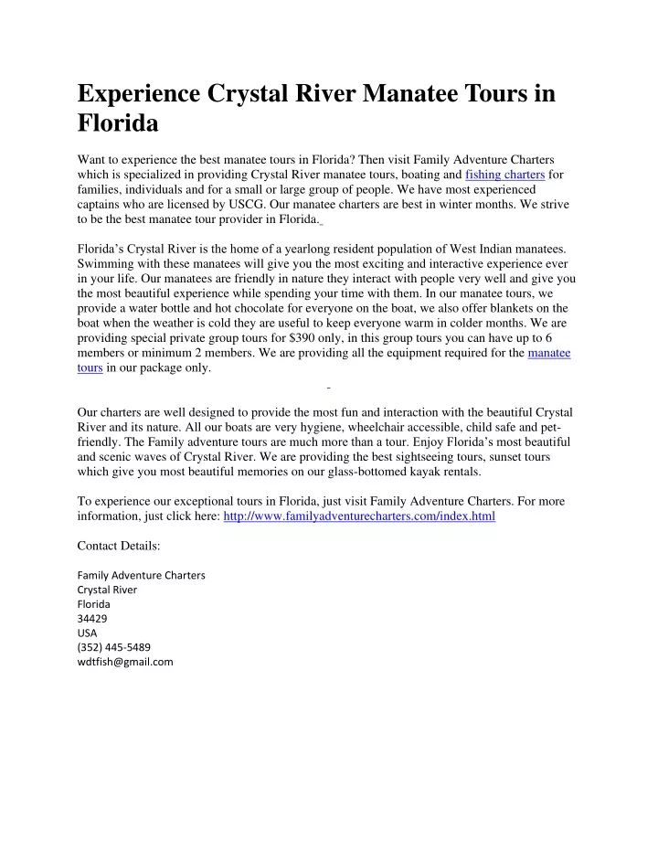 experience crystal river manatee tours in florida