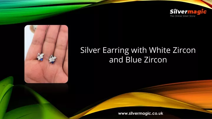 silver earring with white zircon and blue zircon