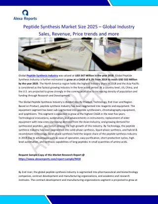 Peptide Synthesis Market Size 2025 – Global Industry Sales, Revenue, Price trends and more