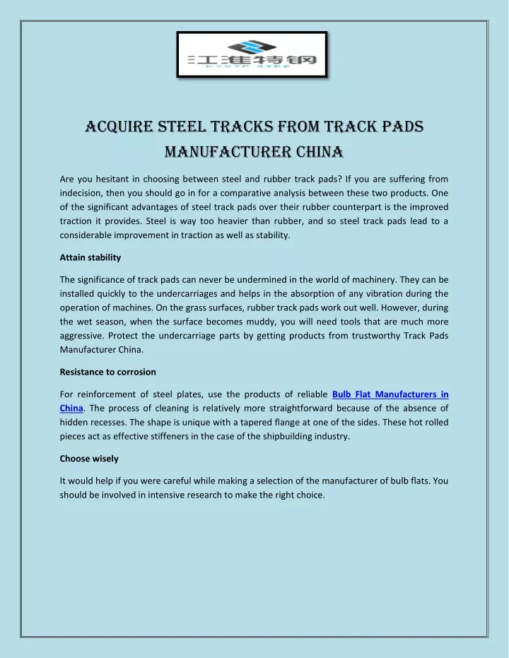 acquire steel tracks from track pads manufacturer