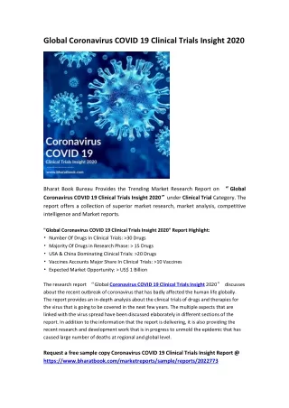 Global Coronavirus COVID 19 Clinical Trials Insight 2020