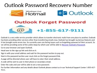 Outlook Password Recovery Phone Number 1-855-617-9111