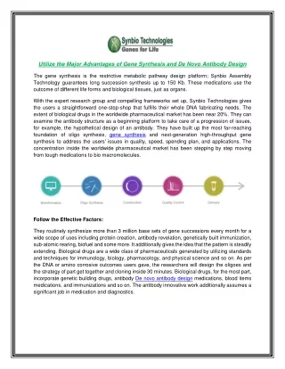 Utilize the Major Advantages of Gene Synthesis and De Novo Antibody Design