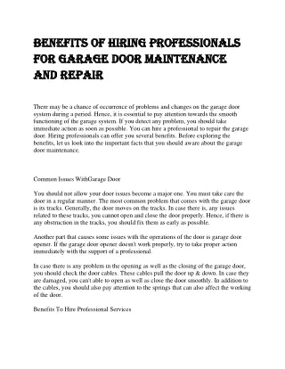 Benefits of Hiring Professionals For Garage Door Maintenance And Repair