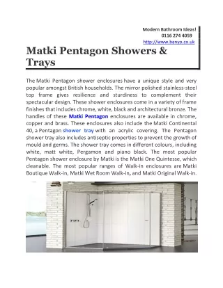 Buy Matki Pentagon Showersin UK at affordable Price