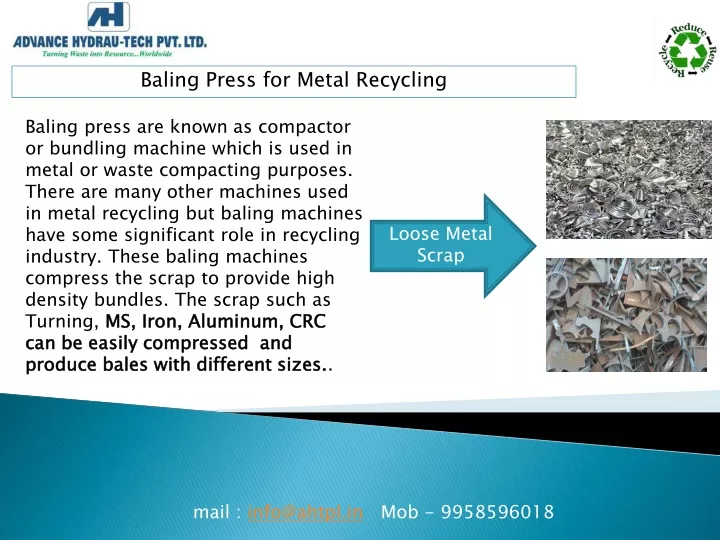 baling press for metal recycling