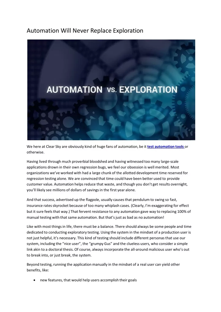 automation will never replace exploration