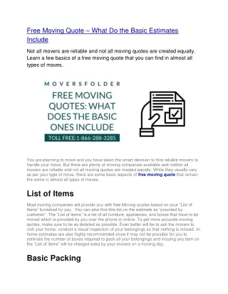 free moving quote what do the basic estimates