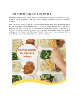 The Need to Focus on School Food