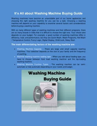 It’s All about Washing Machine Buying Guide