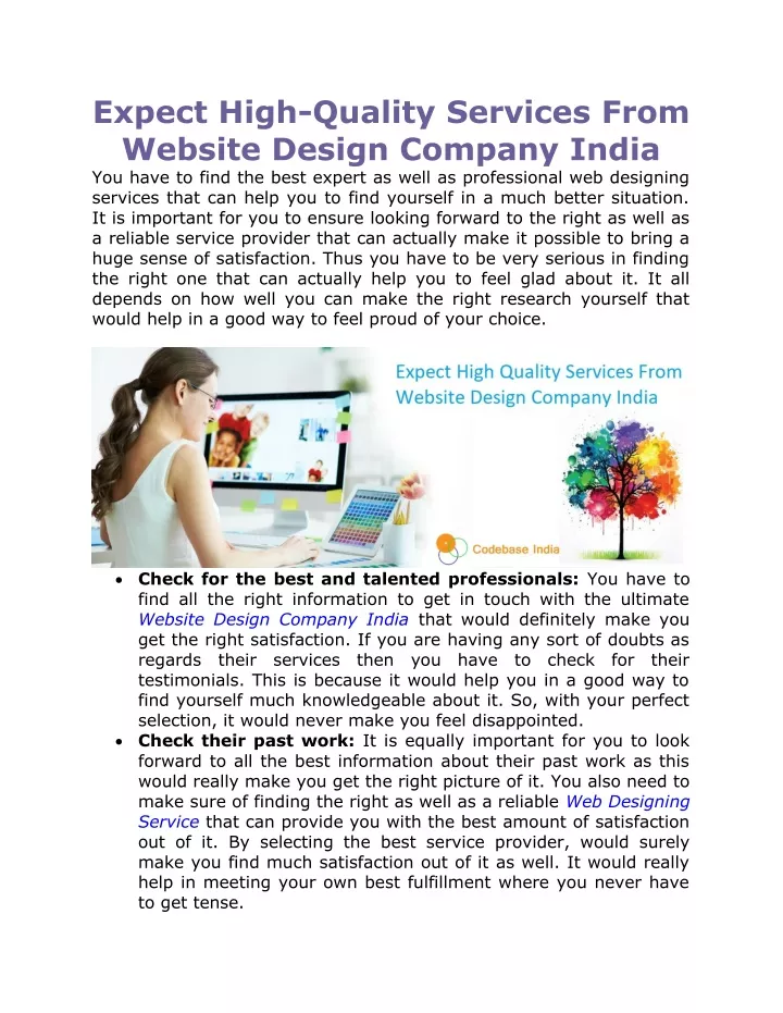 expect high quality services from website design