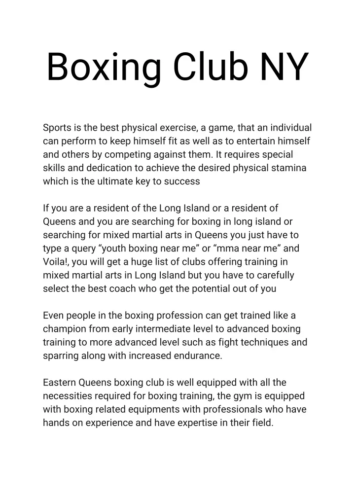 boxing club ny