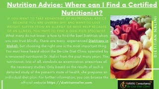 Nutrition Advice- Where can I Find a Certified Nutritionist?
