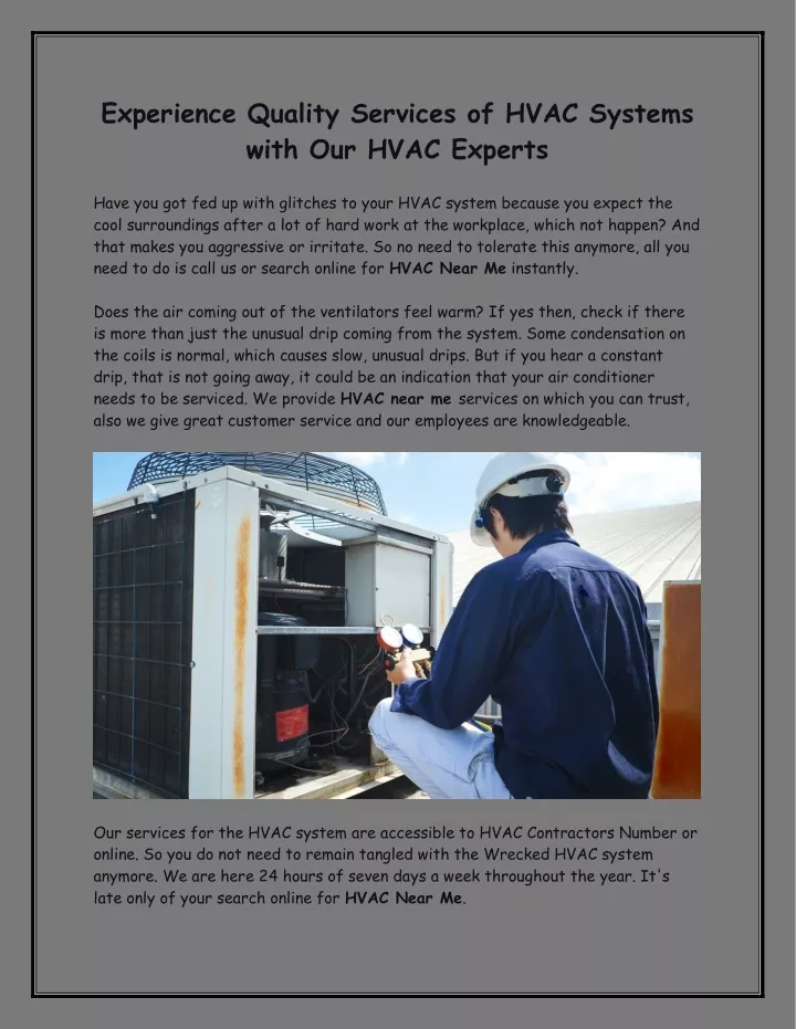experience quality services of hvac systems with