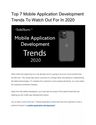 Top 7 Mobile Application Development Trends To Watch Out For In 2020