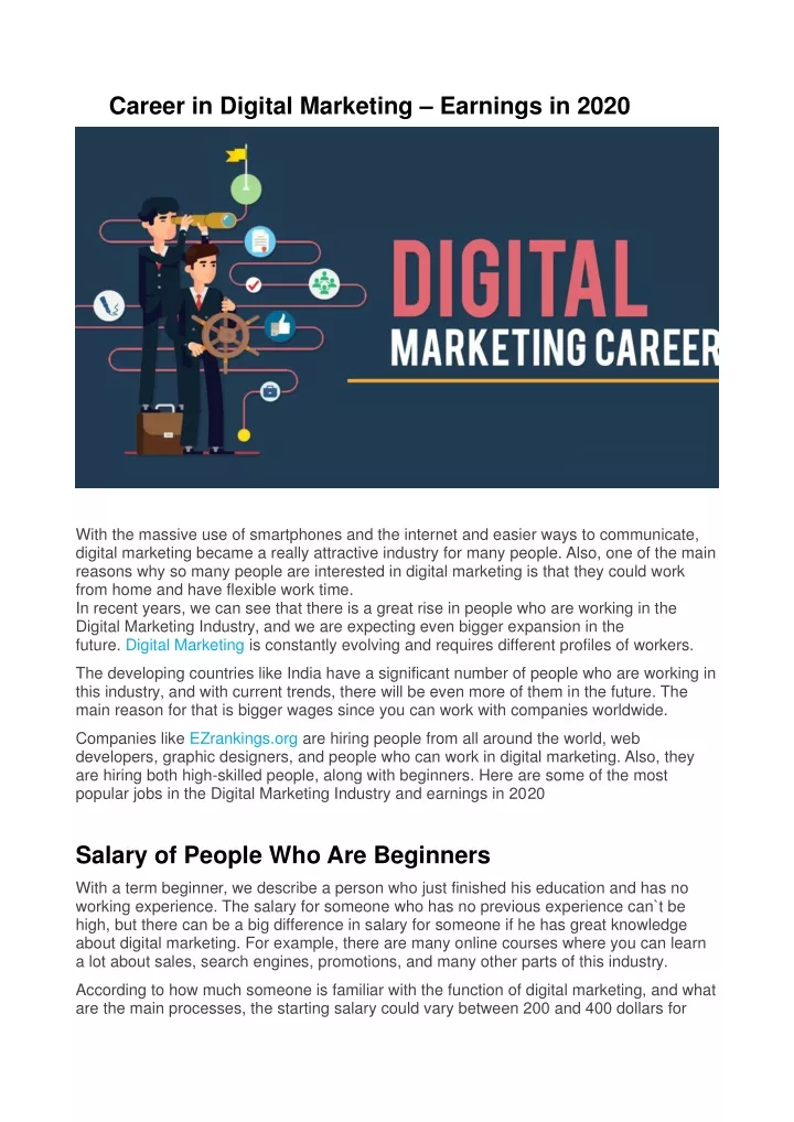 career in digital marketing earnings in 2020