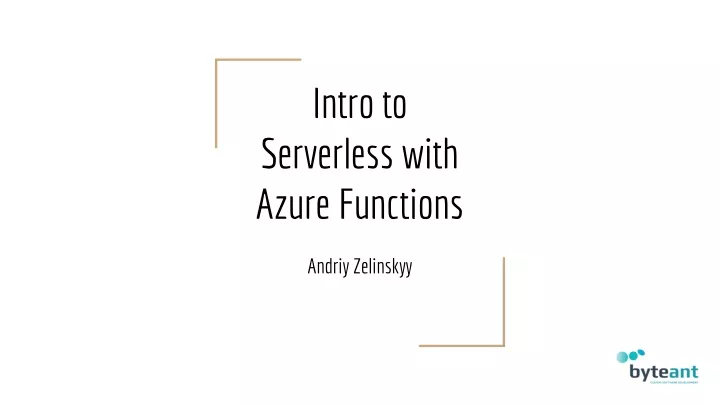 intro to serverless with azure functions