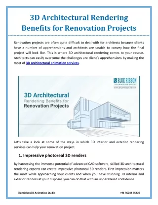 3D Architectural Rendering Benefits for Renovation Projects