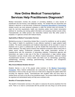 How Online Medical Transcription Services Help Practitioners Diagnosis?