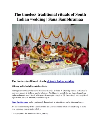 The timeless traditional rituals of South Indian wedding | Sana Sambhramaa